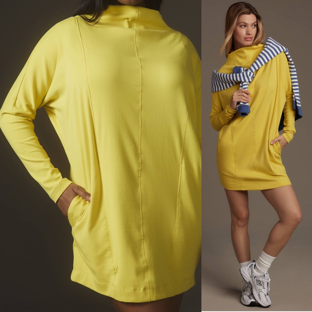 Daily Practice by Anthropologie Long Sleeve Mock Neck Knit Mini Dress Yellow XS - Picture 1 of 8